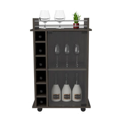 Huali Bar Cart, Six Wine Cubbies, Glass Door, Four Caster, Two Shelves