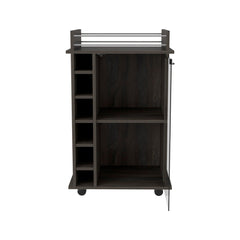 Huali Bar Cart, Six Wine Cubbies, Glass Door, Four Caster, Two Shelves