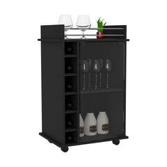 Huali Bar Cart, Six Wine Cubbies, Glass Door, Four Caster, Two Shelves