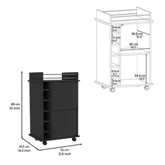 Huali Bar Cart, Six Wine Cubbies, Glass Door, Four Caster, Two Shelves