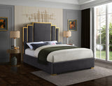 Hugo Contemporary Velvet Bed with Gold Metal Frame - Elegant Design for Regal Bedroom Style