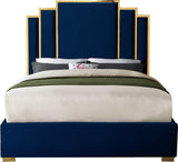 Hugo Contemporary Velvet Bed with Gold Metal Frame - Elegant Design for Regal Bedroom Style