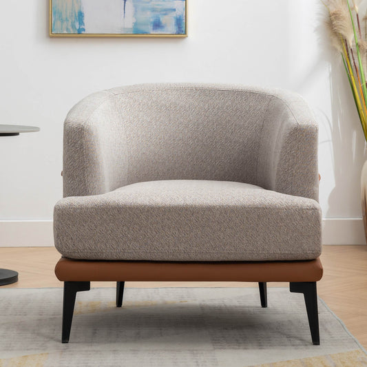 Upholstered Round Armchair with Sturdy Metal Legs and Cushions, Modern Two-Tone Barrel Chair, 29.92" x 28.35" x 21.26", Burnt Orange