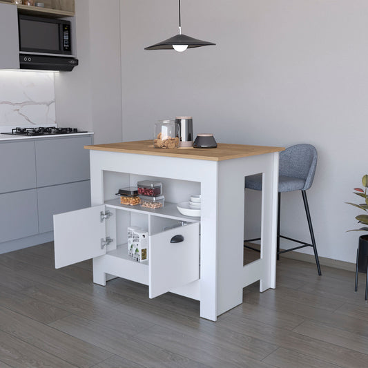 TUHOME Arlet Kitchen Island with Spacious Two-Door Cabinet Storage, Open Utility Shelf, Functional Workstation Surface, Versatile Organization Design for Modern Homes, Ideal for Enhancing Everyday Kitchen Efficiency