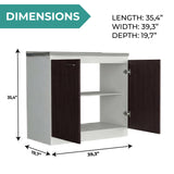 TUHOME Napoles Utility Sink Cabinet with Integrated Steel Sink, Double Door Storage, Interior Shelf and Durable Aluminum Countertop Offering Practical Organization and Functional Workspace.