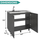 Napoles Utility Sink with Faucet Inclued and Integrated Steel Counter top, Freestanding cabinet with two doors, Metal Handles and Two interior shelves.