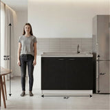 TUHOME Napoles Utility Sink Cabinet with Integrated Steel Sink, Double Door Storage, Interior Shelf and Durable Aluminum Countertop Offering Practical Organization and Functional Workspace.