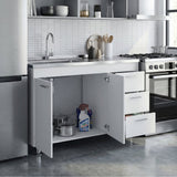 Ferretti Utility Sink Base Cabinet with Stainless Steel Countertop, Three Storage Drawers, Double-Door Cabinet and Integrated Faucet Opening for Modern Kitchen Organization, Prep Convenience and Functional Home Utility