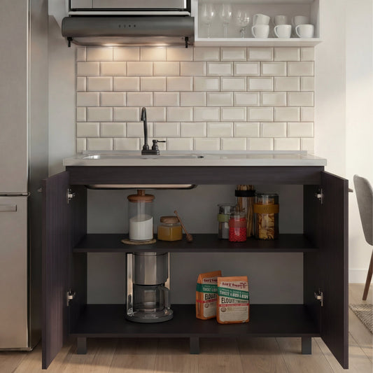 Tuhome Napoles Utility Sink with Cabinet, Stainless Steel Countertop, Interior Storage Shelf, Wide Dual-Door Base Cabinet, Modern Multi-Purpose Laundry and Kitchen Utility Station for Home Organization