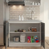 TUHOME Napoles Utility Sink Cabinet with Integrated Steel Sink, Double Door Storage, Interior Shelf and Durable Aluminum Countertop Offering Practical Organization and Functional Workspace.