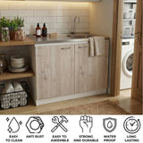 TUHOME Napoles Utility Sink Cabinet with Integrated Steel Sink, Double Door Storage, Interior Shelf and Durable Aluminum Countertop Offering Practical Organization and Functional Workspace.