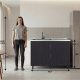 Tuhome Napoles Utility Sink with Cabinet, Stainless Steel Countertop, Interior Storage Shelf, Wide Dual-Door Base Cabinet, Modern Multi-Purpose Laundry and Kitchen Utility Station for Home Organization