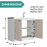 TUHOME Napoles Utility Sink Cabinet with Integrated Steel Sink, Double Door Storage, Interior Shelf and Durable Aluminum Countertop Offering Practical Organization and Functional Workspace.