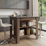 Tuhome Cala Kitchen Island with Spacious Tabletop, Three Open Storage Shelves, Four Sturdy Legs and Comfortable Meal Prep Workstation Design for Modern, Functional and Organized Everyday Culinary Spaces