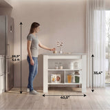 Tuhome Cala Kitchen Island with Spacious Tabletop, Three Open Storage Shelves, Four Sturdy Legs and Comfortable Meal Prep Workstation Design for Modern, Functional and Organized Everyday Culinary Spaces