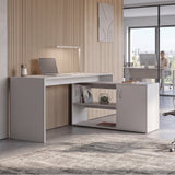 Tuhome Axis Modern L-Shaped Computer Desk with Spacious Work Surface, Open Shelving, Closed Storage Cabinet with Interior Shelves, Contemporary Corner Desk for Home Office Organization and Efficient Work-From-Home Setups