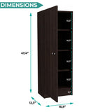 Tuhome Belleria Single Door Narrow Storage Cabinet and Pantry with 4 Interior Shelves, Slim Storage Unit for Kitchen, Bedroom, Office, or Living Room