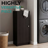 Tuhome Belleria Single Door Narrow Storage Cabinet and Pantry with 4 Interior Shelves, Slim Storage Unit for Kitchen, Bedroom, Office, or Living Room