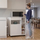 Kaito Microwave Cart and Cabinet, Freestanding Compact Sideboard with One Door Cabinet, Appliance Surface, Three Side Open Shelves and One Open Upper Shelf
