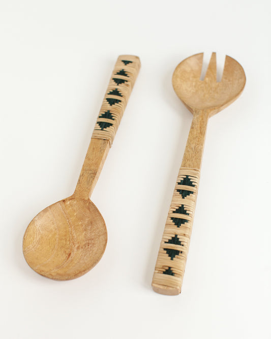 Geo Woven Mango Wood Salad Servers