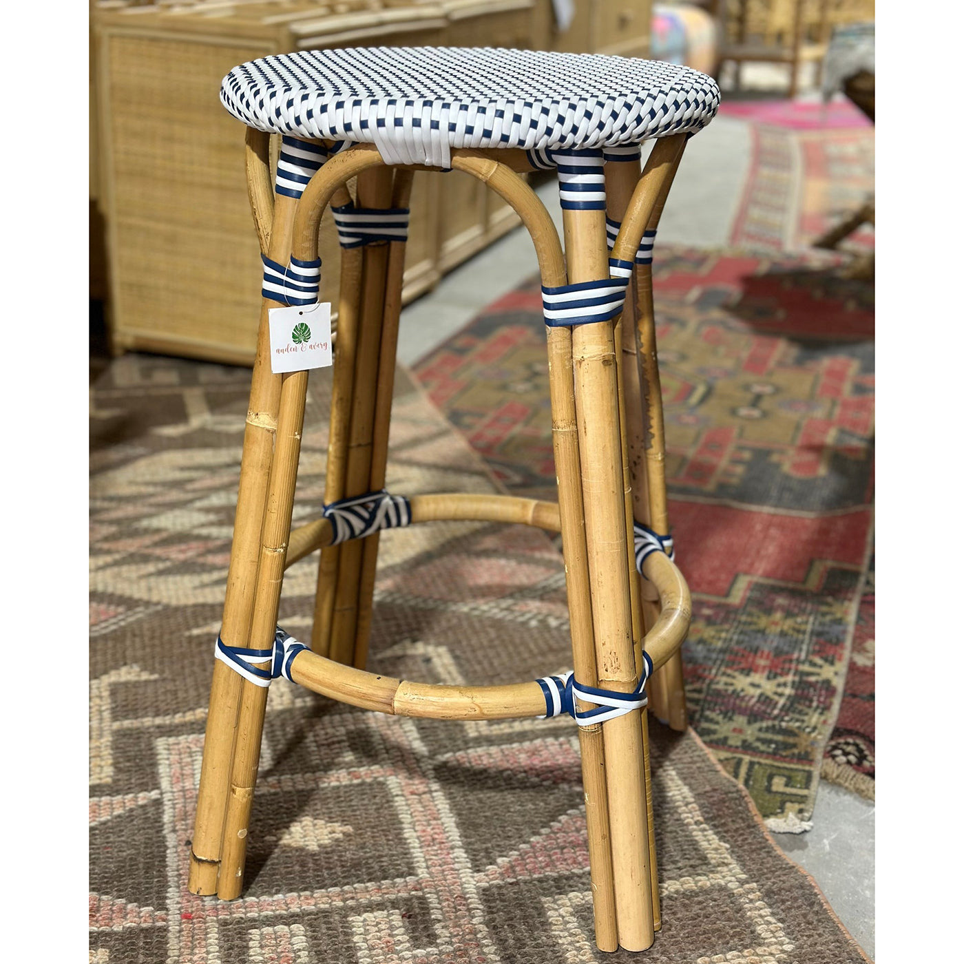 Vale Backless Counter Height Bar Stool - Blue/White