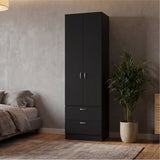 Vico 76-Inch High Armoire Wardrobe Closet with Double Door Cabinet, Two Spacious Drawers, Internal Shelf, Hanging Rod, Multi-Section Clothing Organizer for Bedroom Storage and Freestanding Clothes Organization