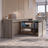 Tuhome Axis Modern L-Shaped Computer Desk with Spacious Work Surface, Open Shelving, Closed Storage Cabinet with Interior Shelves, Contemporary Corner Desk for Home Office Organization and Efficient Work-From-Home Setups