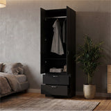 Vico 76-Inch High Armoire Wardrobe Closet with Double Door Cabinet, Two Spacious Drawers, Internal Shelf, Hanging Rod, Multi-Section Clothing Organizer for Bedroom Storage and Freestanding Clothes Organization