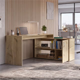 Tuhome Axis Modern L-Shaped Computer Desk with Spacious Work Surface, Open Shelving, Closed Storage Cabinet with Interior Shelves, Contemporary Corner Desk for Home Office Organization and Efficient Work-From-Home Setups