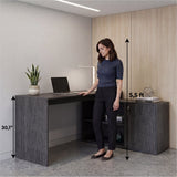 Tuhome Axis Modern L-Shaped Computer Desk with Spacious Work Surface, Open Shelving, Closed Storage Cabinet with Interior Shelves, Contemporary Corner Desk for Home Office Organization and Efficient Work-From-Home Setups