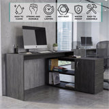 Tuhome Axis Modern L-Shaped Computer Desk with Spacious Work Surface, Open Shelving, Closed Storage Cabinet with Interior Shelves, Contemporary Corner Desk for Home Office Organization and Efficient Work-From-Home Setups