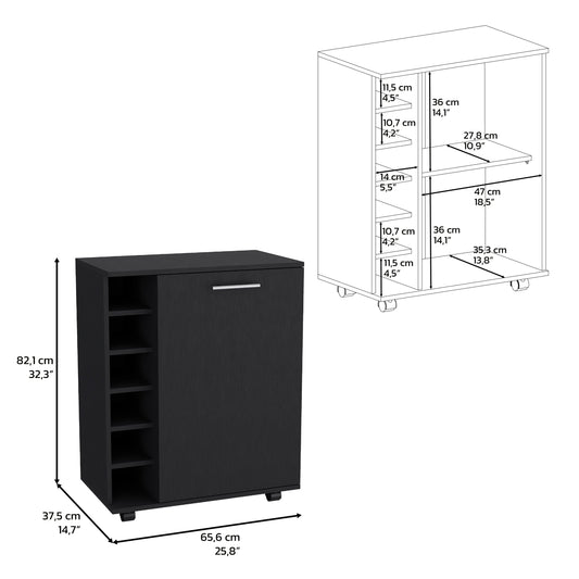 DEPOT E-SHOP Tilden Bar Cart Sleek Mobile Cocktail Station with Built-in Bottle Storage, Black