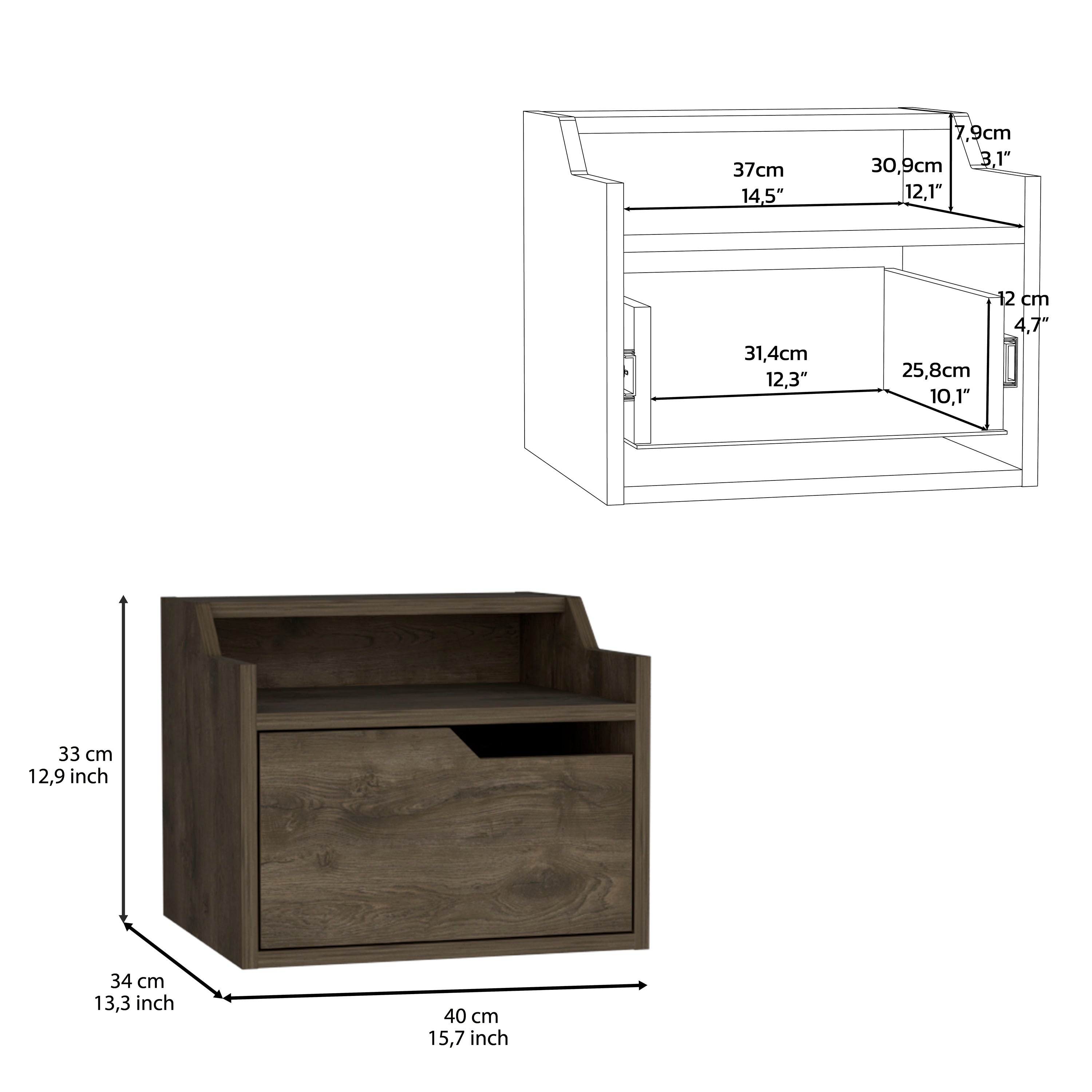 DEPOT E-SHOP Winchester Floating Nightstand, Modern Dual-Tier Design with Spacious Single Drawer Storage, Dark Brown