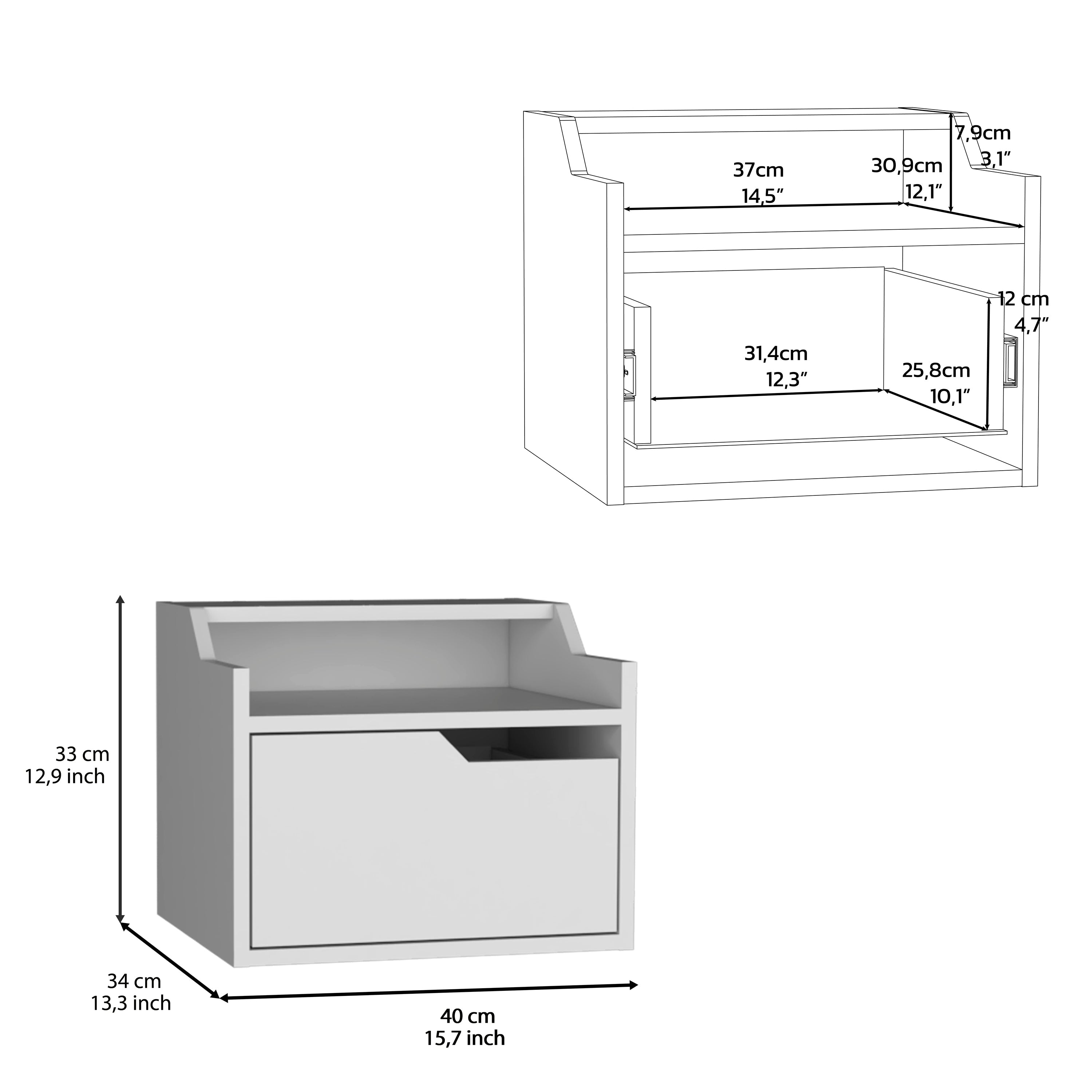 DEPOT E-SHOP Winchester Floating Nightstand, Modern Dual-Tier Design with Spacious Single Drawer Storage, White