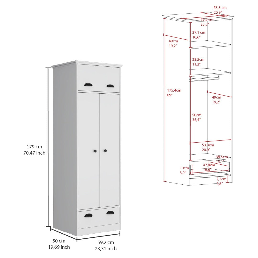 Falkland Armoire With 1 Drawer And 1 Hinged Drawer With Handles