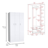 Ohio Armoire Wardrobe with Three-Door Hanging Cabinet, Two Lower Storage Drawers, Four-Tier Shelving System and Modern Space-Saving Design for Organized Clothing, Accessories and Complete Bedroom Organization