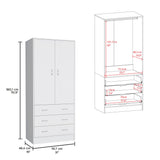 TUHOME Taly Double Door Armoire with Hanging Rod, Two Spacious Drawers and Full-Length Storage Compartment, Durable Engineered Wood Construction, Stylish Organizer for Clothes and Accessories in Modern Bedroom Spaces