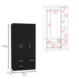 Sebree 71-Inch High Armoire Wardrobe Closet with Four Doors, Two Drawers, Three Cabinet Sections, Six Storage Shelves and Hanging Rod, Freestanding Bedroom Clothes Storage Organizer for Modern Home Organization and Daily Wardrobe Use