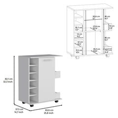 DEPOT E-SHOP Selden Bar Cart with 6-Built in Bottle Racks, Casters and 2-Open Side Shelves, White