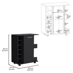 DEPOT E-SHOP Selden Bar Cart with 6-Built in Bottle Racks, Casters and 2-Open Side Shelves, Black