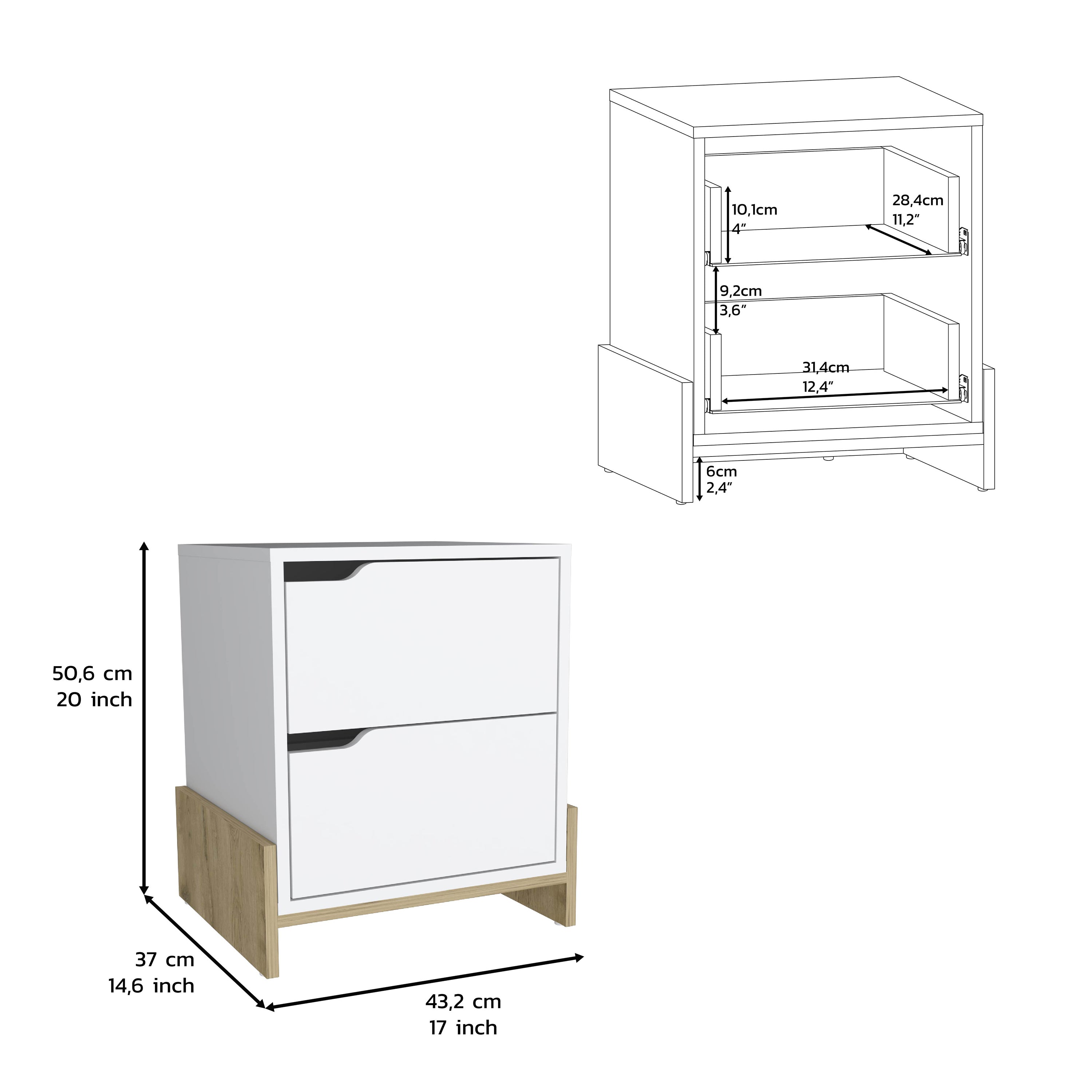 DEPOT E-SHOP Haines Nightstand with 2-Drawers, End Table with Sturdy Base