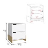 Luss Nightstand, Bedside Table with 2-Drawers, White and Macadamia Finish