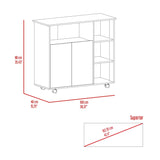 Tuhome Paprika Kitchen Cart with Double-Door Cabinet, Four Open Shelves, Locking Casters, Spacious Countertop Surface, Mobile Multi-Purpose Storage Organizer for Meal Prep, Small Appliances, and Modern Kitchen Efficiency