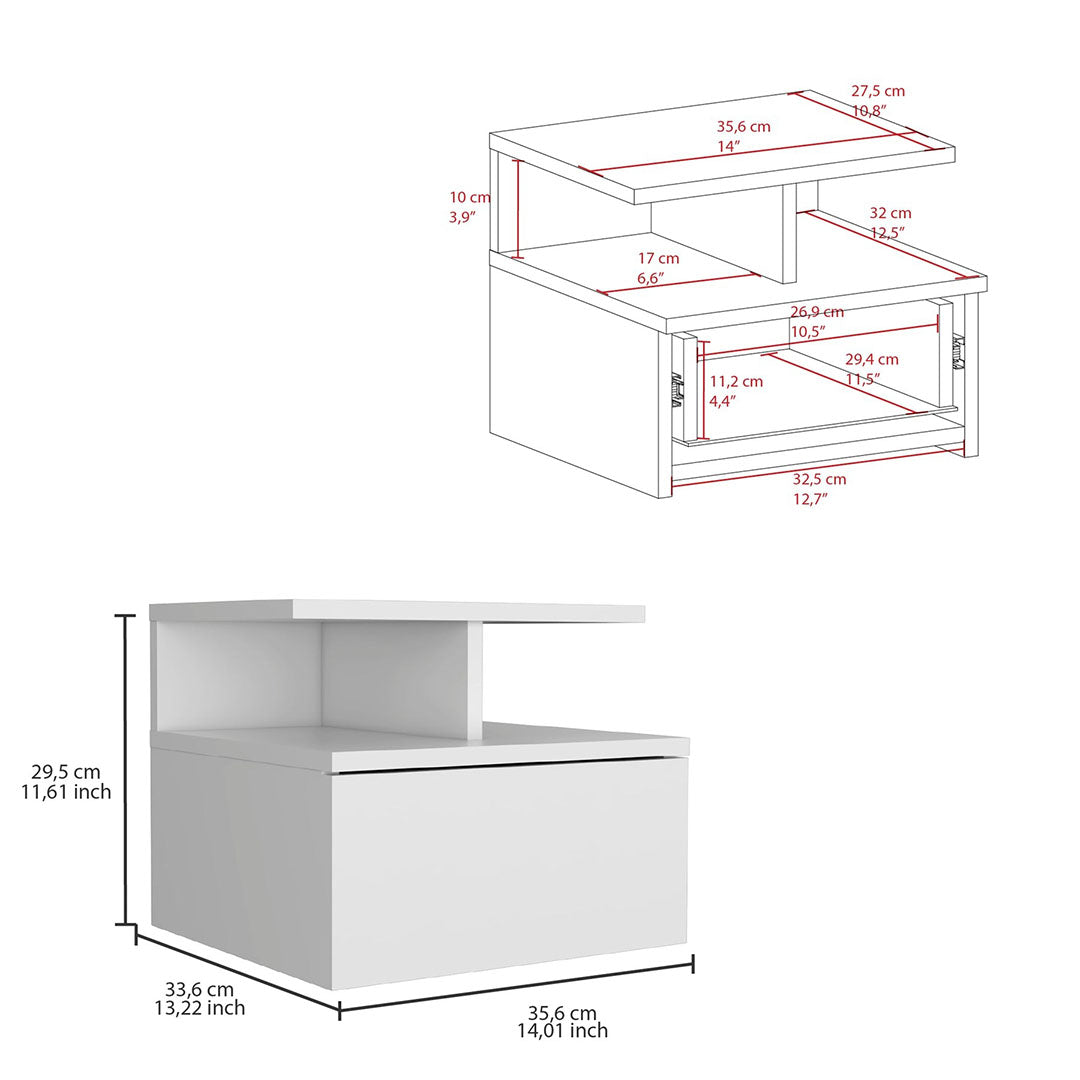 Adele Floating Nightstand, Drawer, Open Top Shelves