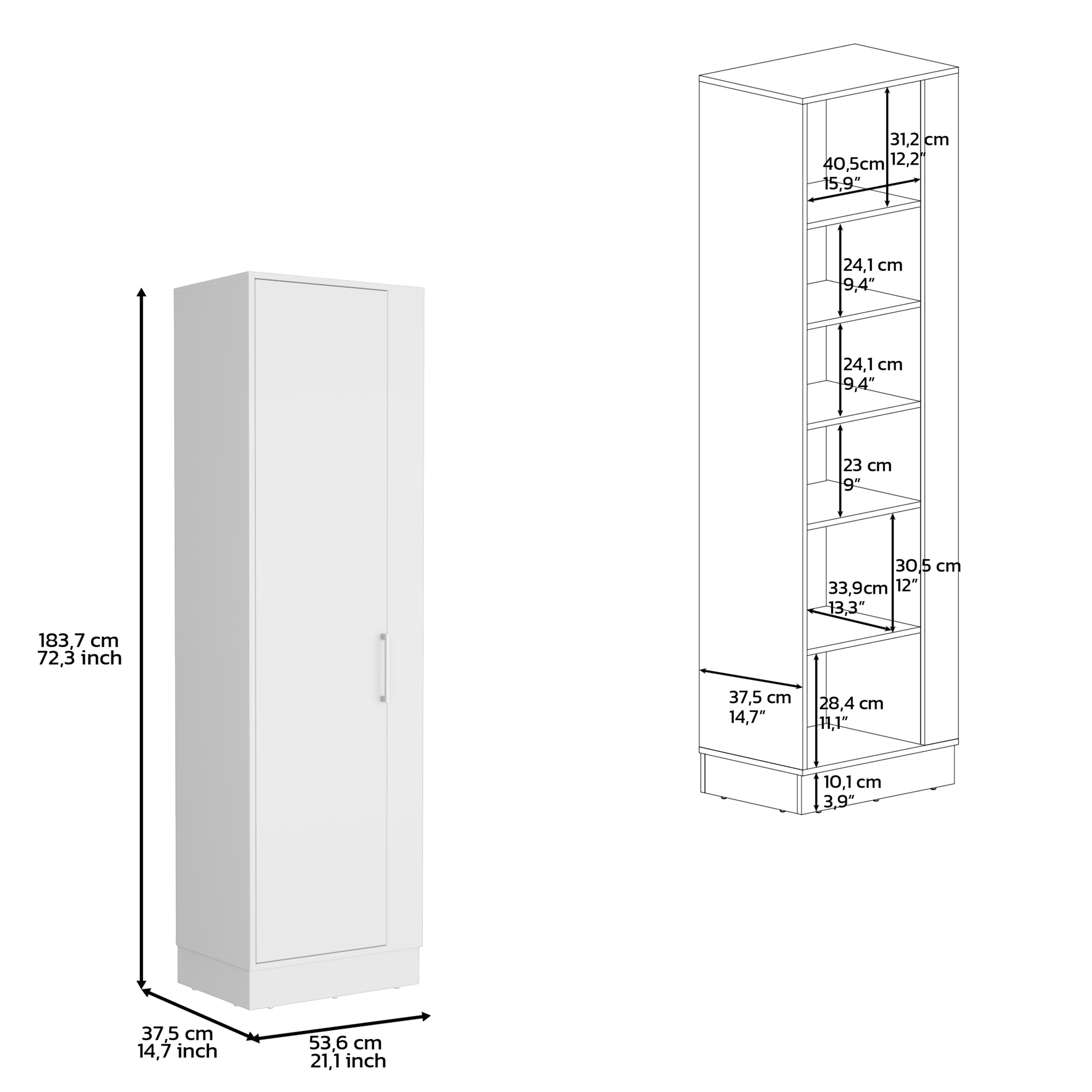 Fairfield Utility Storage Cabinet with 6-Tier Shelf and Broom Hangers, White Finish