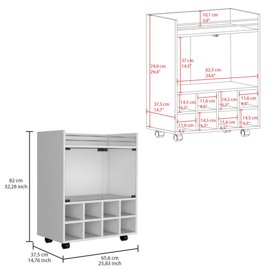 Bar Cart St Andrews with Cubby Shelving and Superior Glass Support