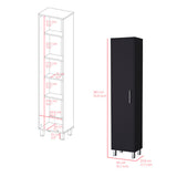 TUHOME Laska Tall Storage Cabinet with Five Interior Shelves, Integrated Broom Hangers, Wide Door Access, Metal Handle and Raised Legs, Space-Saving Multi-Purpose Organizer for Cleaning Supplies and Home Essentials
