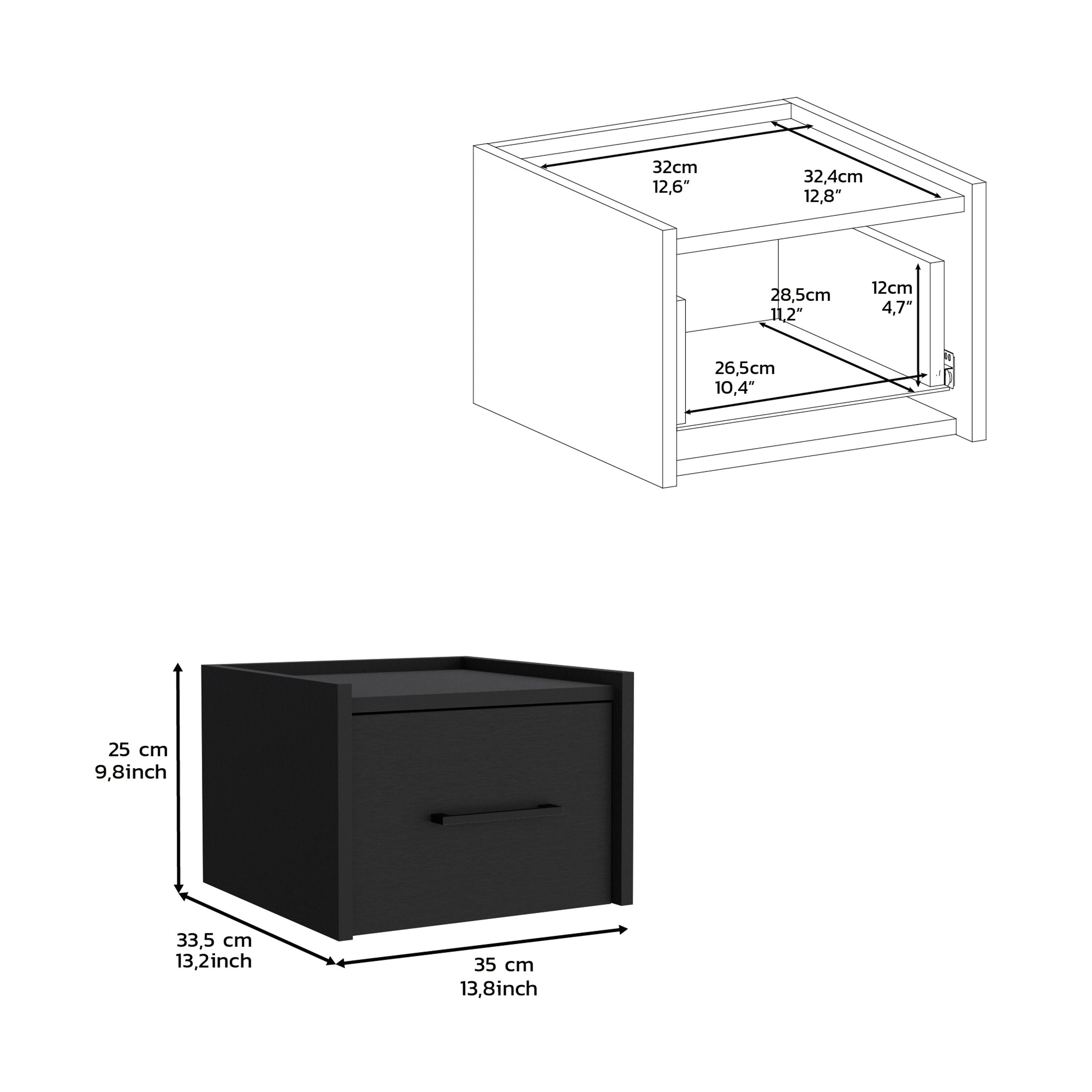 DEPOT E-SHOP Yorktown Floating Nightstand, Space-Saving Design with Handy Drawer and Surface, Black