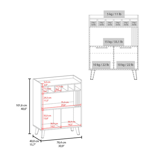 TUHOME Vance 40" High Bar Cabinet with Six Bottle Cubbies, Double-Door Storage Cabinets, Four Open Shelves, Modern Liquor and Wine Rack for Living Room, Dining Room, Home Bar Organization and Display