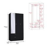 Riverside 3-Door Armoire with Hanging Rod, Two Drawers and Multi-Compartment Storage, Modern Wardrobe Closet for Organized Clothing, Accessories and Bedroom Essentials, Large Vertical Storage Cabinet